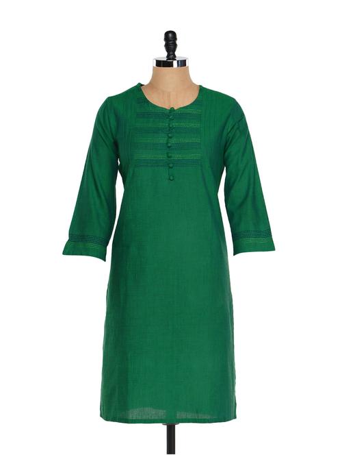 green pin tuck effect full-sleeved kurta - 859631 - Very Small Image - 1