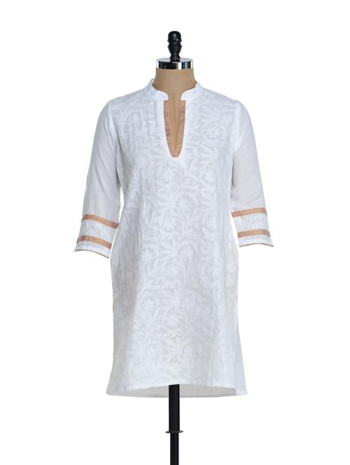 white cotton straight kurta - 859635 - Very Small Image - 1