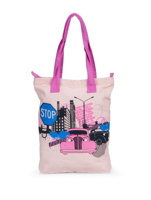stylish pink canvas shopping bag bag with car prints - 860775 - Very Small Image - 1