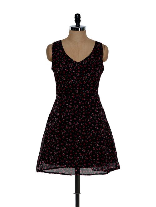 Bow pattern black poly chiffon dress - 863250 - Very Small Image - 1