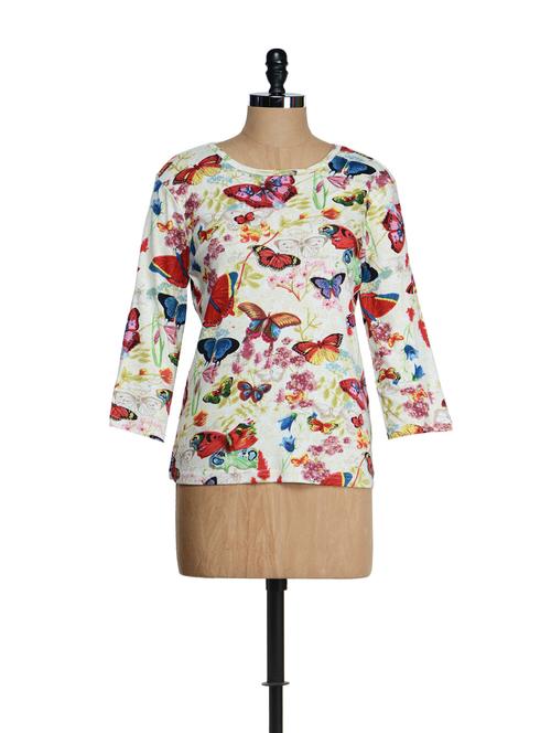 off-white top with multi-coloured butterfly prints top - 863294 - Very Small Image - 1