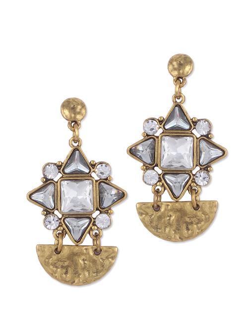 stunning white stone studded floral pattern earring with golden hammered effect - 865937 - Very Small Image - 1