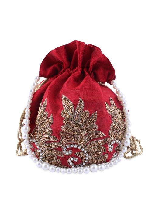 embellished ruby red silk potli - 866191 - Very Small Image - 1