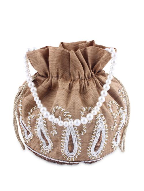 beaded paisley bronze silk potli - 866219 - Very Small Image - 1