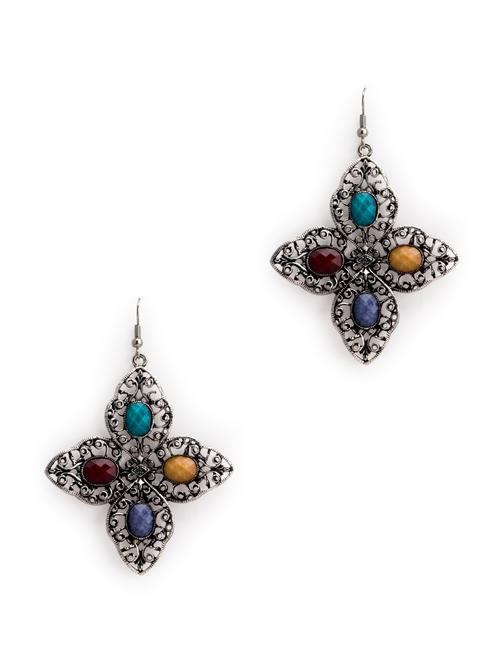 multi coloured german silver earrings - 8694 - Very Small Image - 1