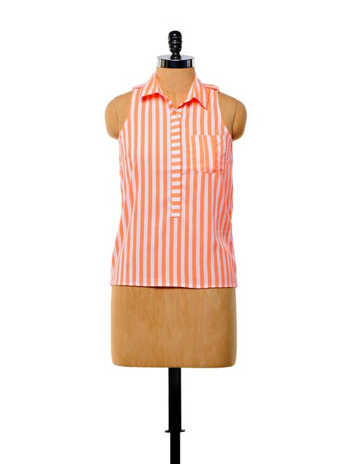 striped coral white breezy top - 87798 - Very Small Image - 1