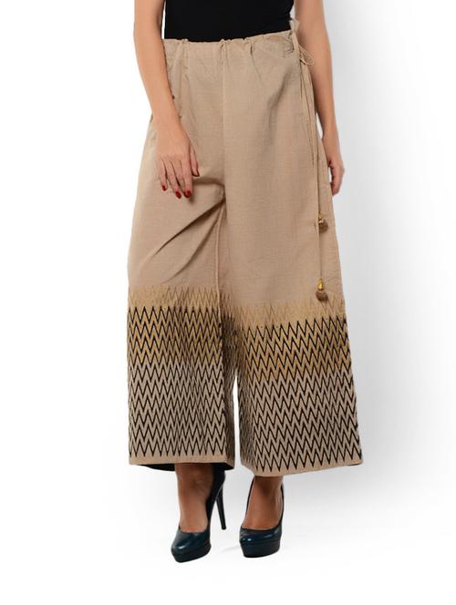 chevron print detail beige palazzo pants - 88397 - Very Small Image - 1