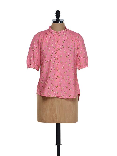 Flamingo print lace high-low top - 885631 - Very Small Image - 1