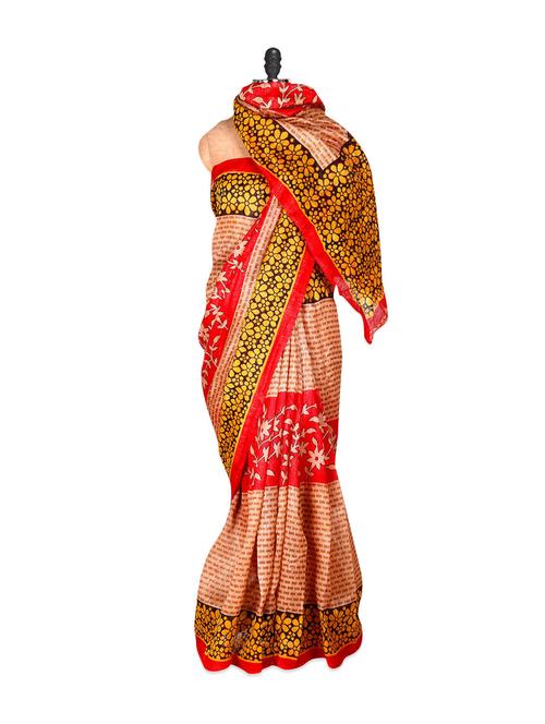 peach floral print saree - 885976 - Very Small Image - 1