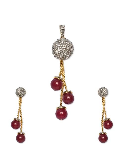 studded crystal and stone dangler set - 886114 - Very Small Image - 1