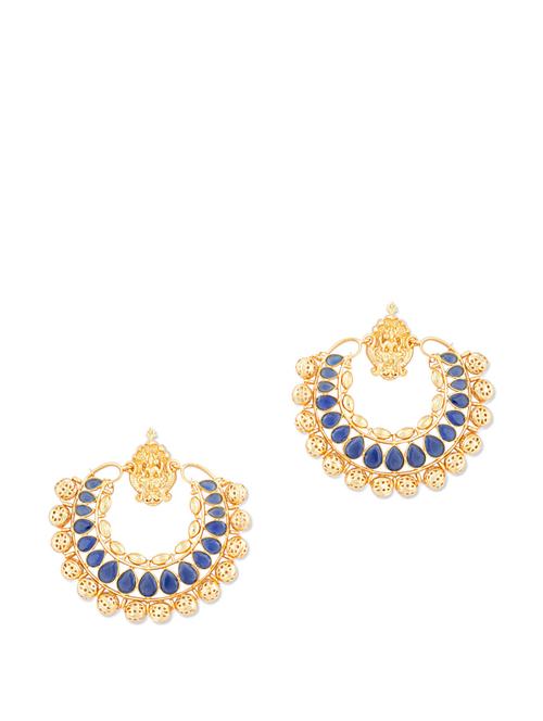 gold chandbalis with blue beads - 887033 - Very Small Image - 1