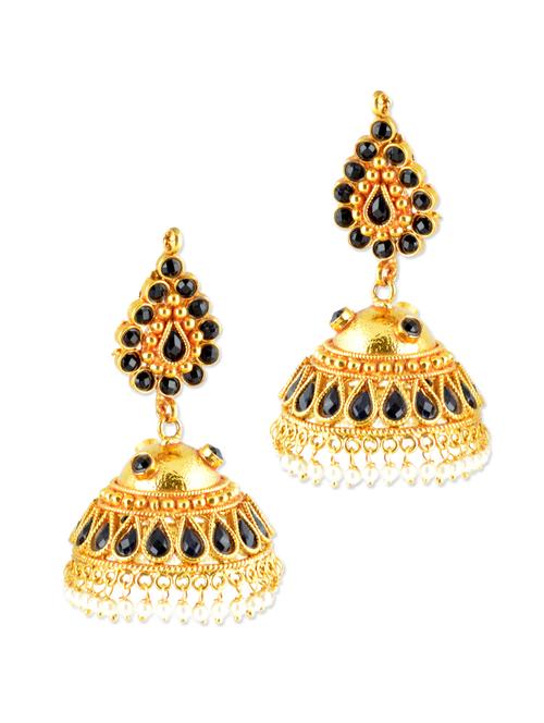gold jhumkas with black beads - 887054 - Very Small Image - 1