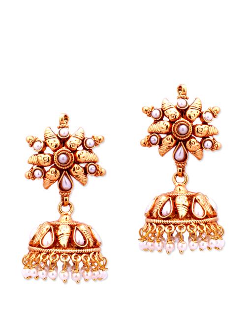 traditional jhumkas with faux pearls - 887206 - Very Small Image - 1
