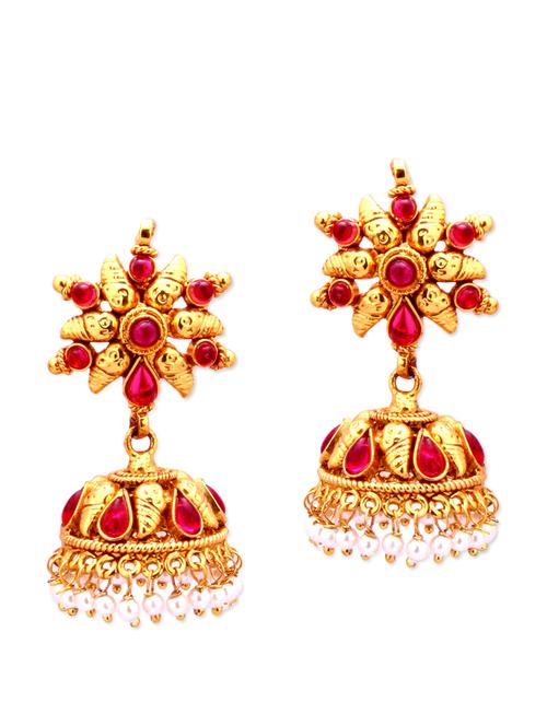 traditional jhumkas with faux pearls - 887207 - Very Small Image - 1