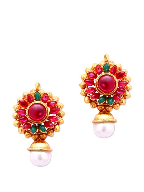 earrings with magenta stones and faux pearls - 887210 - Very Small Image - 1
