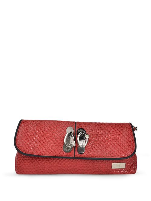 fun red clutch with metal chappal embellishment - 888221 - Very Small Image - 1