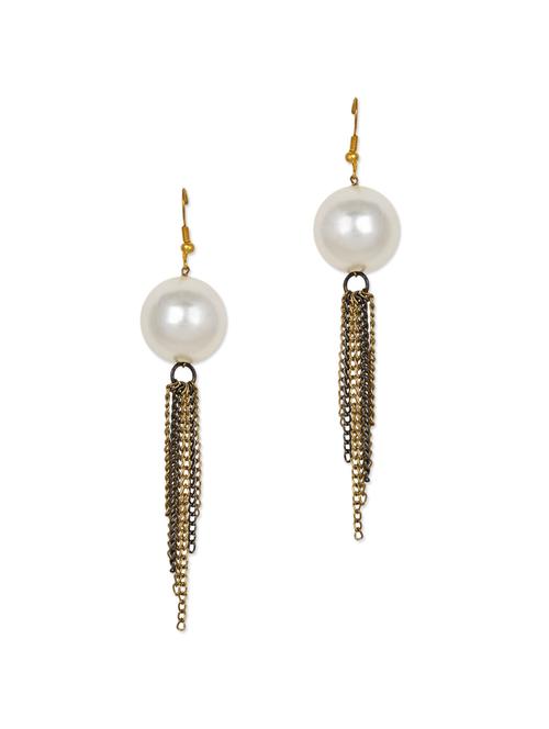 white pearl elegant danglers with metal chains - 888417 - Very Small Image - 1