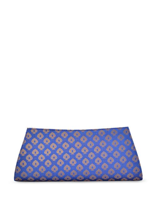 traditional bright blue zari brocade clutch - 889196 - Very Small Image - 1