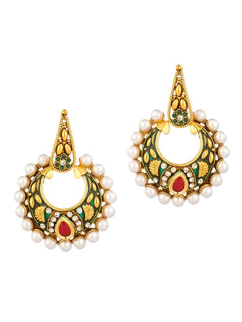 Earrings Embellished With Meenakari Work - 889783 - Very Small Image - 1