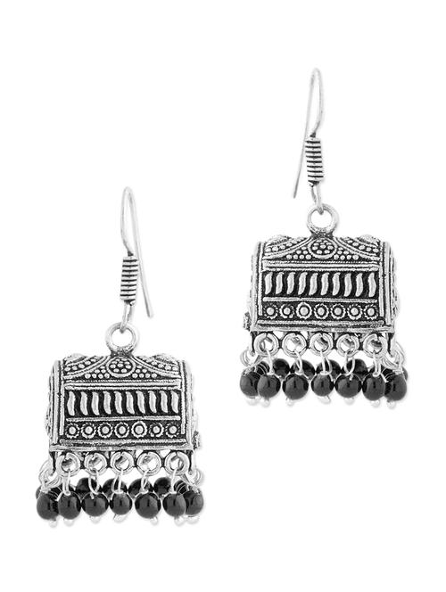 Black Color Beads Embedded To Box Shape Jhumkis - 890033 - Very Small Image - 1