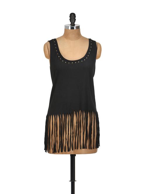 Black distressed fringe top - 892541 - Very Small Image - 1