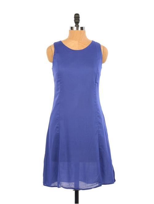 royal blue flared transparent cut-sleeved dress - 894162 - Very Small Image - 1