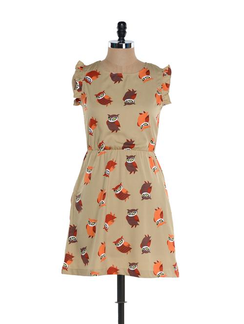 owl print ruffle sleeved dress - 894307 - Very Small Image - 1