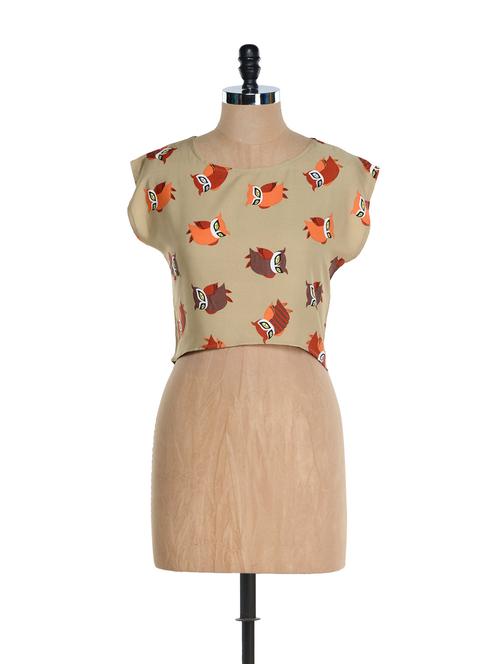 owl print poly crepe crop top - 894321 - Very Small Image - 1