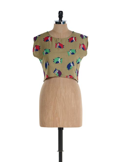 owl print poly crepe crop top - 894322 - Very Small Image - 1