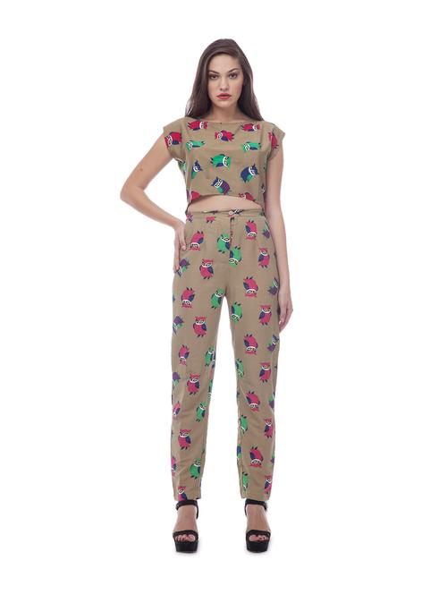 beige owl print pants - 894335 - Very Small Image - 1