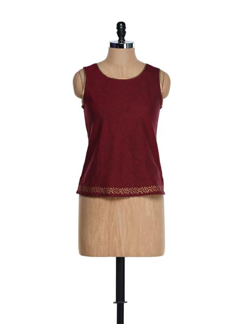 elegant cut sleeved maroon top with block print - 895489 - Very Small Image - 1