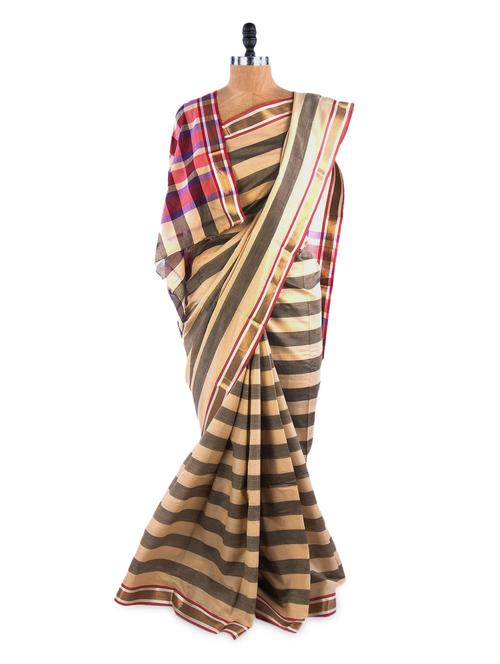 Gorgeous Grey Striped saree with blouse piece - 895734 - Very Small Image - 1