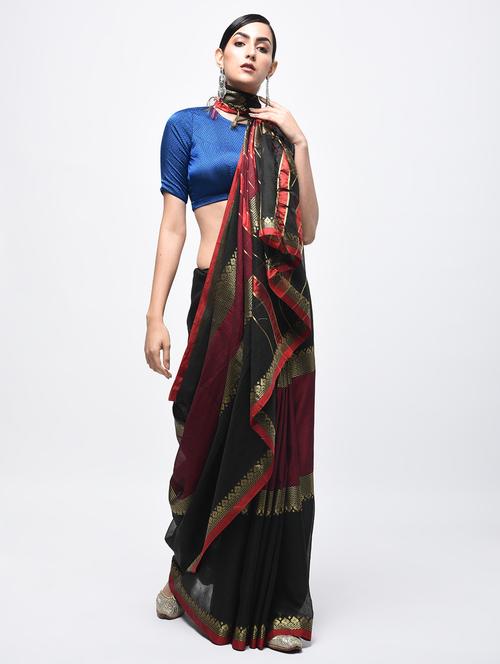 stunning black and red saree with blouse piece - 895736 - Very Small Image - 1