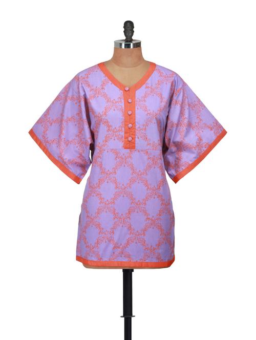 purple ethnic printed loose sleeve kurti - 896446 - Very Small Image - 1