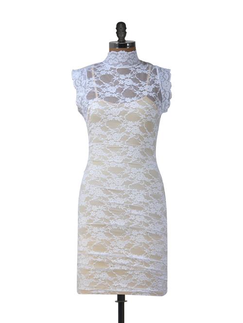 turtle neck floral laced sheath dress - 896495 - Very Small Image - 1