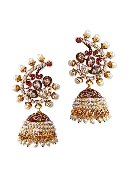 fancy red meena jhumkis - 896851 - Very Small Image - 1