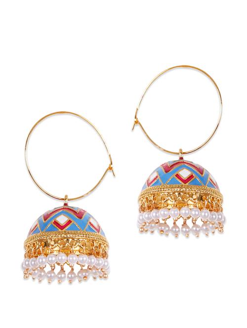 gold jhumkis with colourful enamel - 897014 - Very Small Image - 1