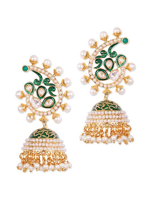 exquisite green meena jhumkis - 897041 - Very Small Image - 1