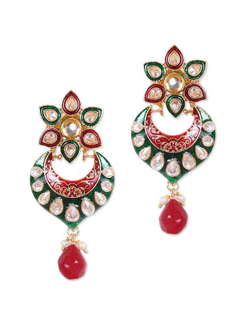 ethnic red and green dangler earrings - 897062 - Very Small Image - 1