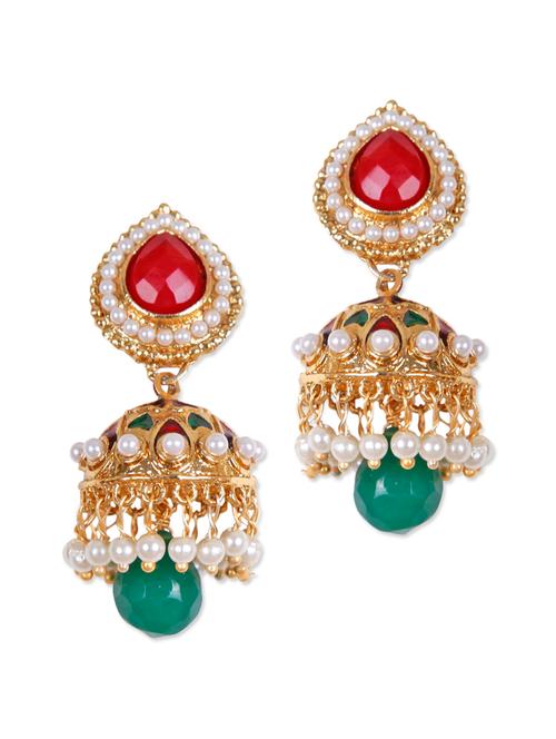 red and green traditional jhumkis - 897072 - Very Small Image - 1