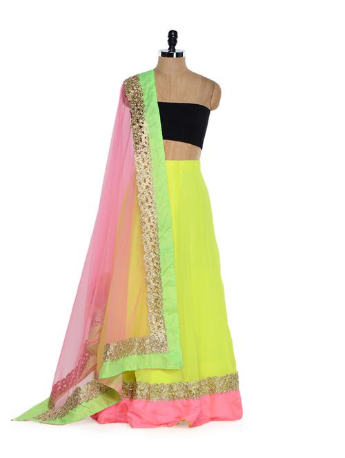 Neon green georgette semi-stitched lehenga - 897449 - Very Small Image - 1