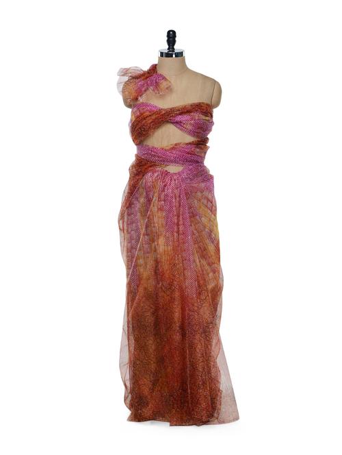 wash print multicoloured net saree - 898749 - Very Small Image - 1