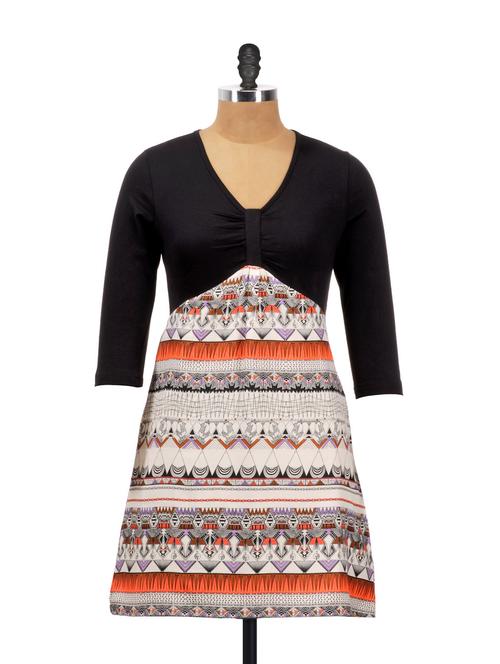 trendy casual dress with a black top and multi-coloured printed base - 899335 - Very Small Image - 1