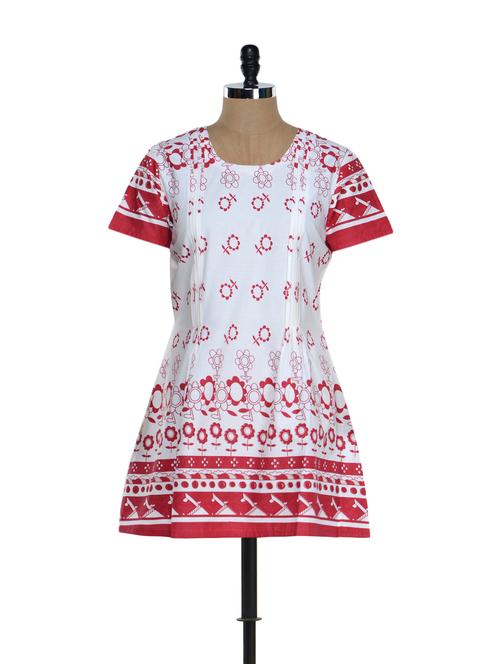 white cotton printed a-line kurti - 899545 - Very Small Image - 1