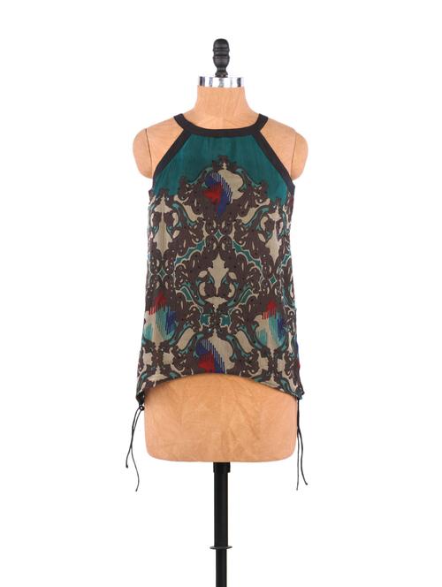 embellished & printed green georgette halter top - 899935 - Very Small Image - 1