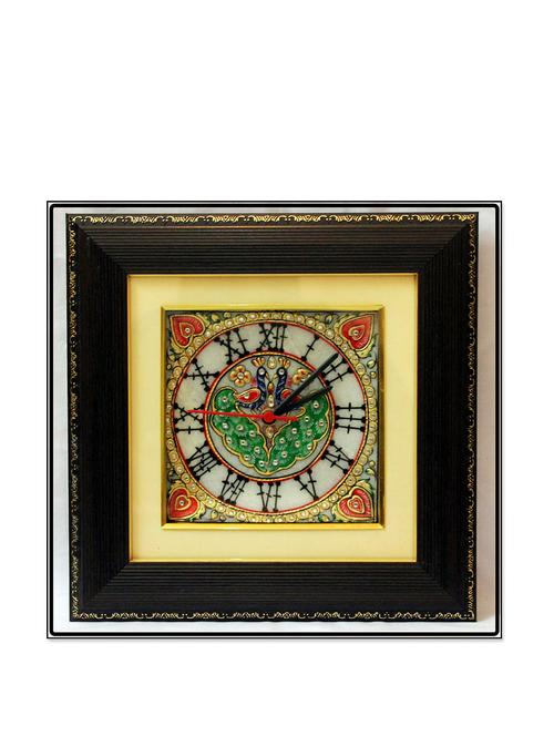 embellished peacock motif marble wall clock - 900263 - Very Small Image - 1