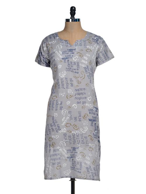grey printed kurti - 904814 - Very Small Image - 1