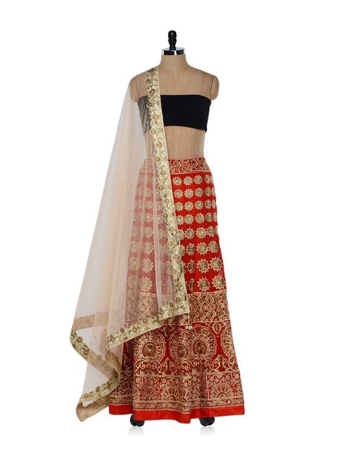 red and gold georgette lehenga set - 905222 - Very Small Image - 1