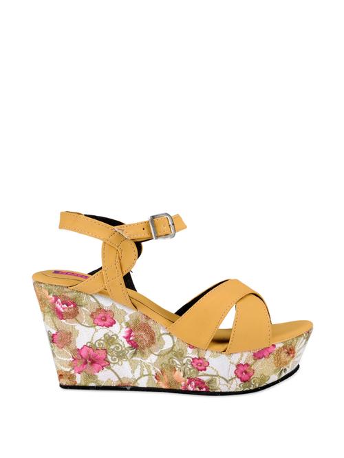 Floral printed cross-strap platform wedges - 905809 - Very Small Image - 1