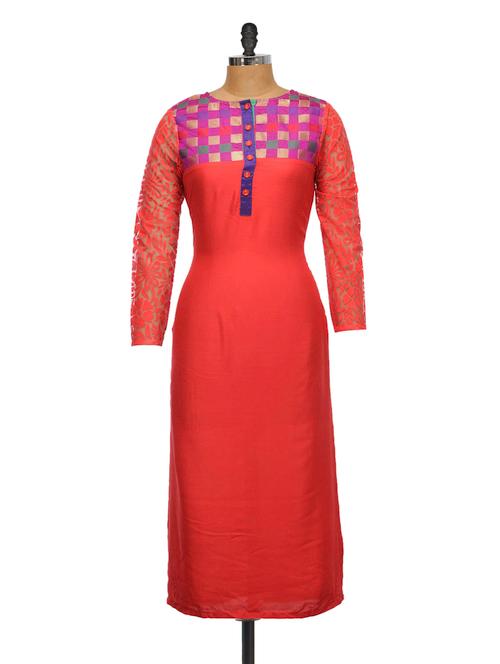 checked yoke long kurta - 907233 - Very Small Image - 1